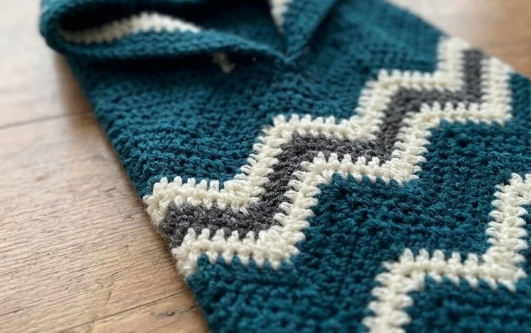 Hooded scarf with chevron stitch - free crochet pattern (+video)