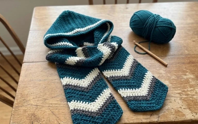 Hooded Scarf with Chevron Stitch: Free Easy Pattern