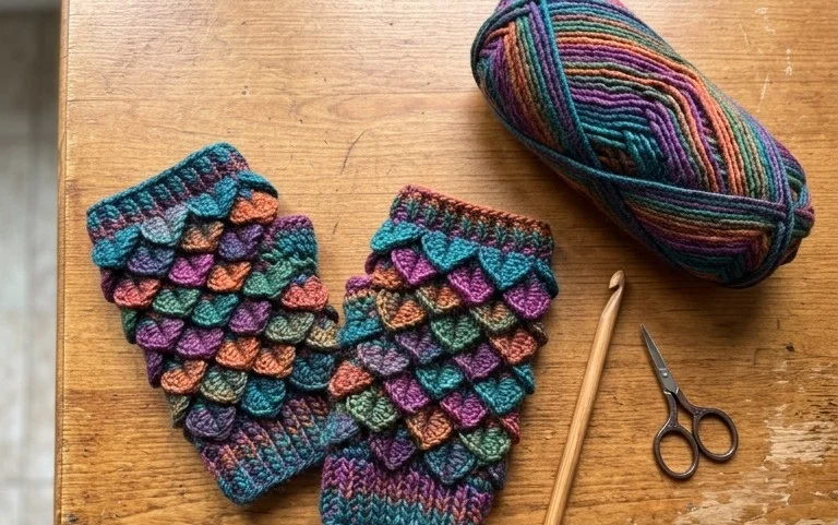 Easy Dragon Scale Fingerless Mitts: Free Crochet Pattern